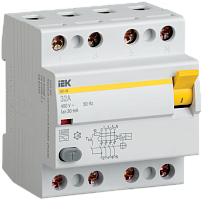Выключатель дифференциальный (УЗО) ВД1-63 4п 16А 10мА тип AC | код. MDV10-4-016-010 | IEK
